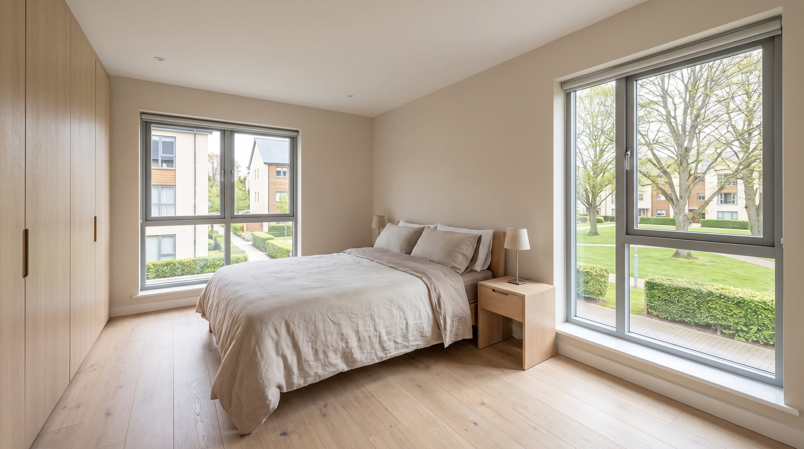 Master bedroom in a 2-room home of the same layout in Building 1