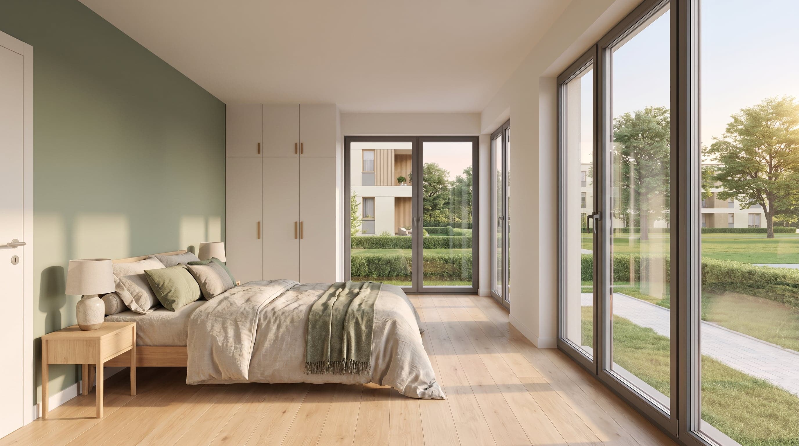 Master bedroom in a 2-room home of the same layout in Building 1