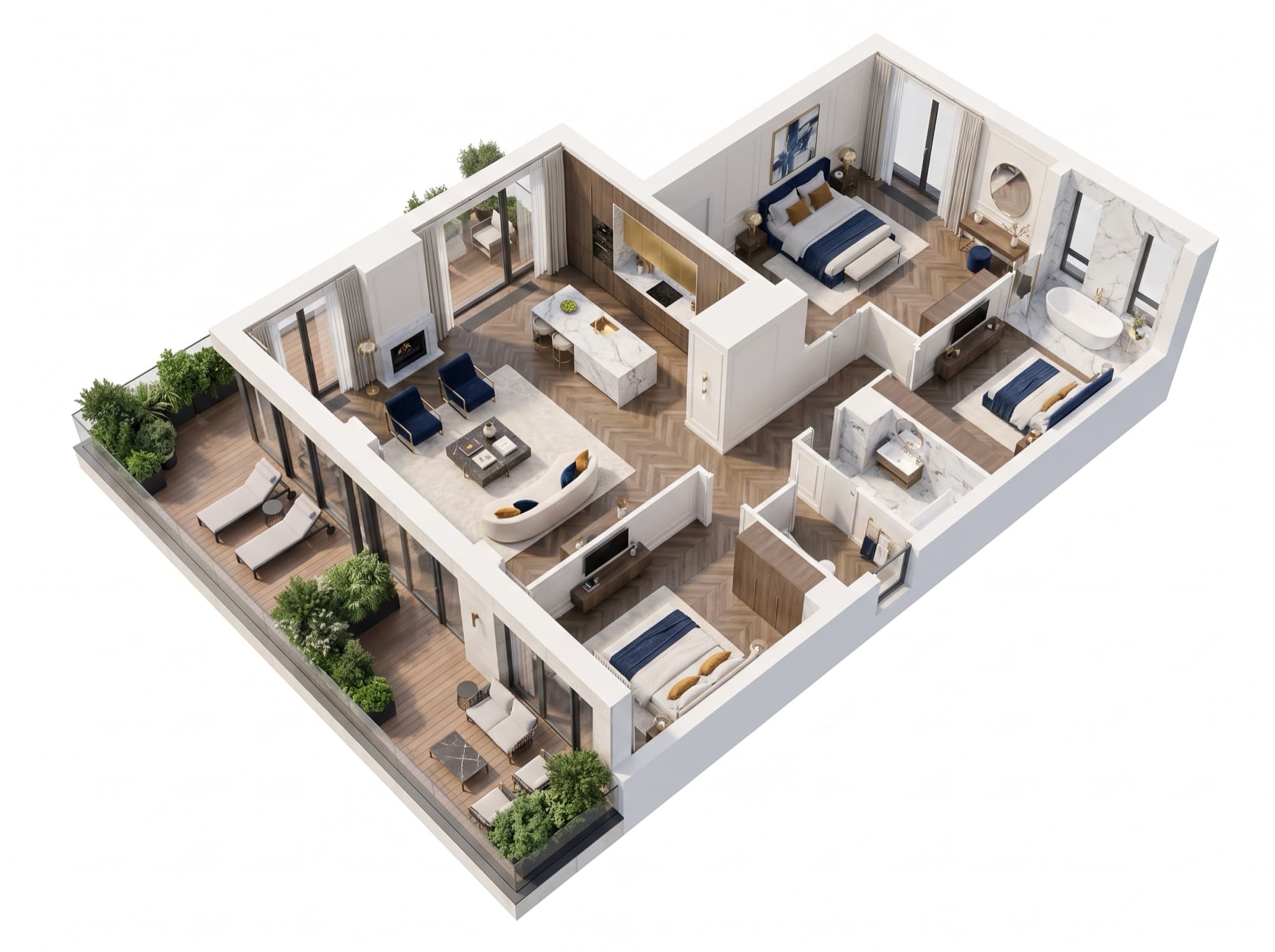 Interactive 3D floor plan of apartment A44