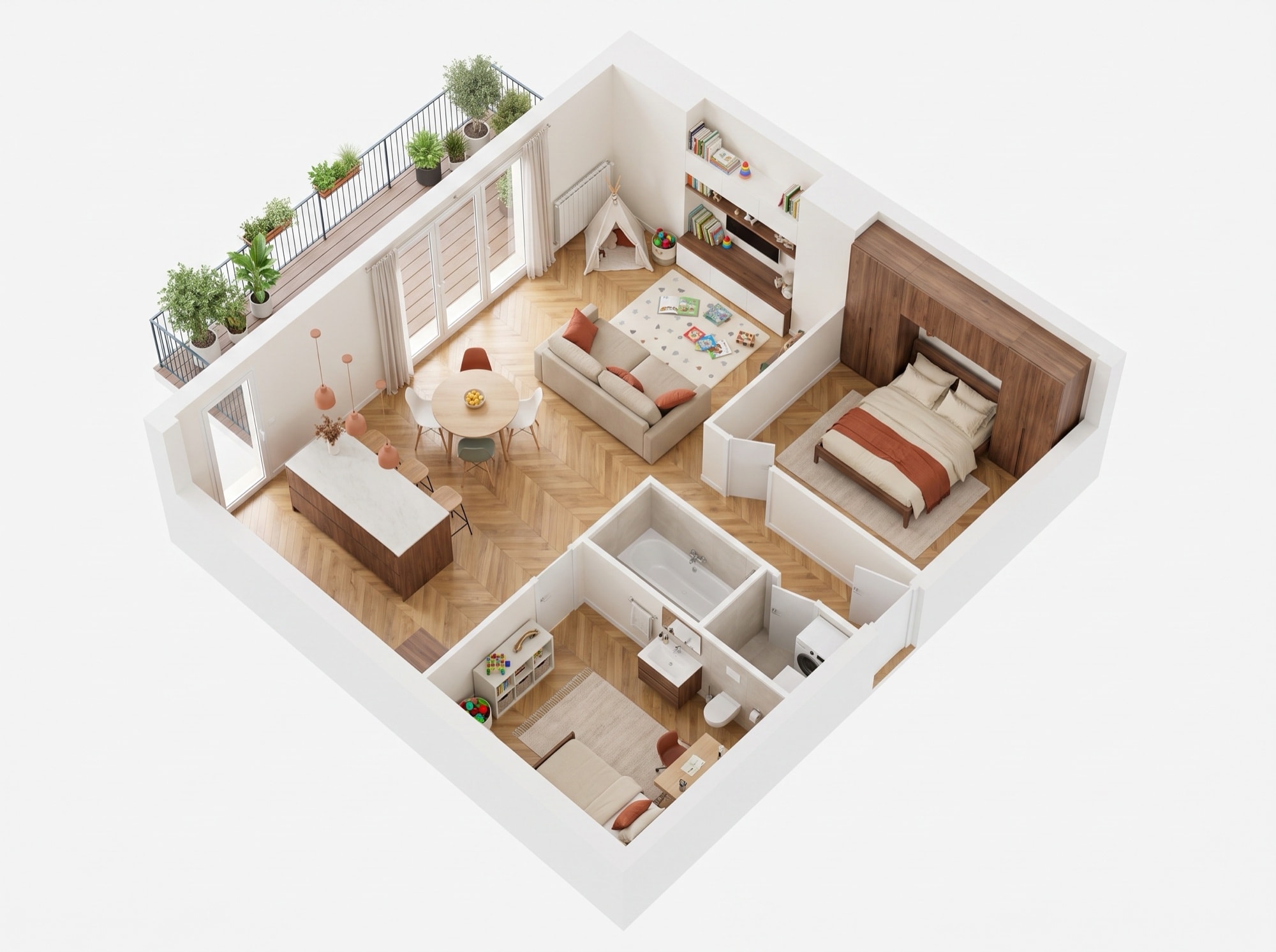 Interactive 3D floor plan of apartment A23